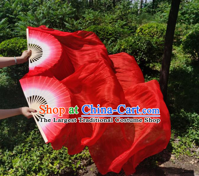China New Year Yangko Dance Performance Folding Fan Red Silk Long Ribbon Fan Classical Dance Bamboo Fan