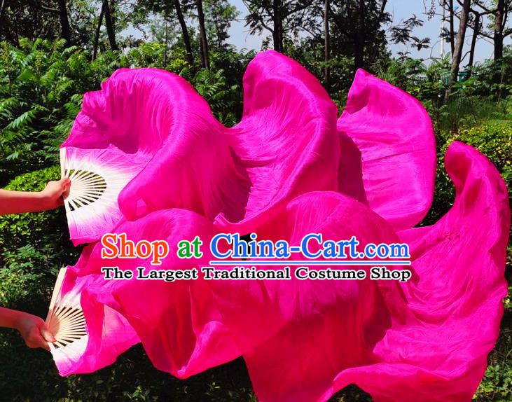 China Rosy Silk Long Ribbon Fan Classical Dance Bamboo Fan New Year Yangko Dance Performance Folding Fan