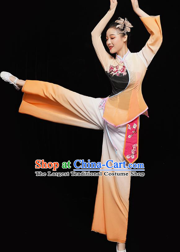 China Yangko Dance Yellow Uniforms Folk Dance Fan Dance Clothing Women Group Dance Yangge Costume