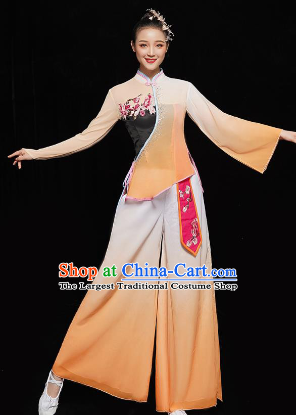 China Yangko Dance Yellow Uniforms Folk Dance Fan Dance Clothing Women Group Dance Yangge Costume