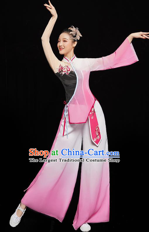 China Women Group Dance Yangge Costume Yangko Dance Pink Uniforms Folk Dance Fan Dance Clothing