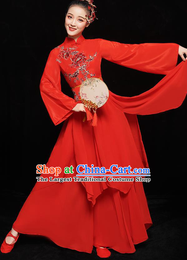 Chinese Traditional Fan Dance Costumes Classical Dance Performance Clothing Jiangnan Umbrella Dance Red Dress