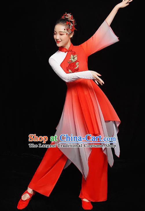 China Woman Yangge Dance Costume Yangko Dance Stage Performance Red Uniforms Folk Dance Clothing