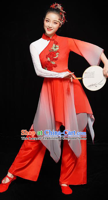 China Woman Yangge Dance Costume Yangko Dance Stage Performance Red Uniforms Folk Dance Clothing
