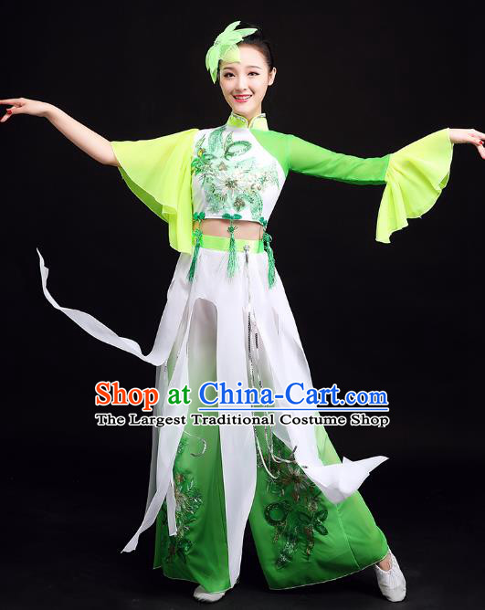 China Yangko Dance Mandarin Sleeve Green Uniforms Folk Dance Clothing Fan Dance Group Dance Costume
