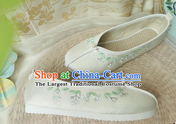 China Ancient Young Lady Shoes Traditional Hanfu Shoes Song Dynasty Pearls Embroidered Shoes