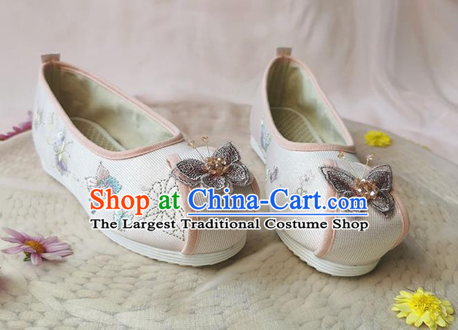 Chinese Classical Hanfu Butterfly Shoes National Folk Dance Shoes Traditional Embroidered Pink Cloth Shoes