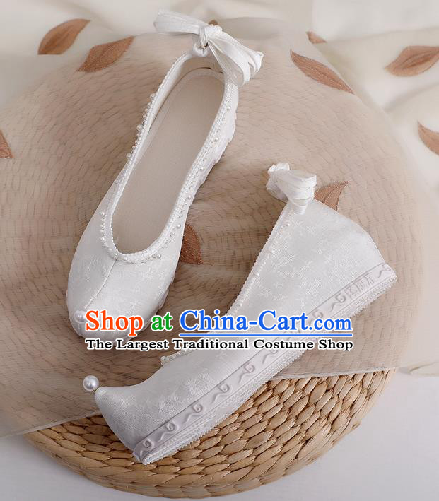 China Classical Dance Shoes Handmade White Cloth Shoes Ancient Princess Bow Shoes