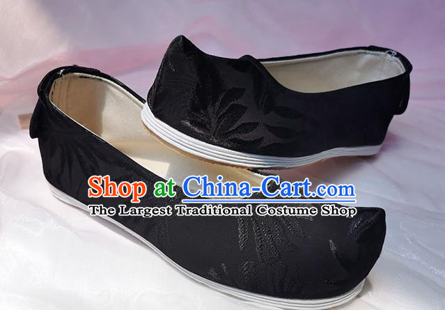 Chinese Traditional Ming Dynasty Scholar Shoes Black Cloth Bow Shoes Ancient Swordsman Shoes