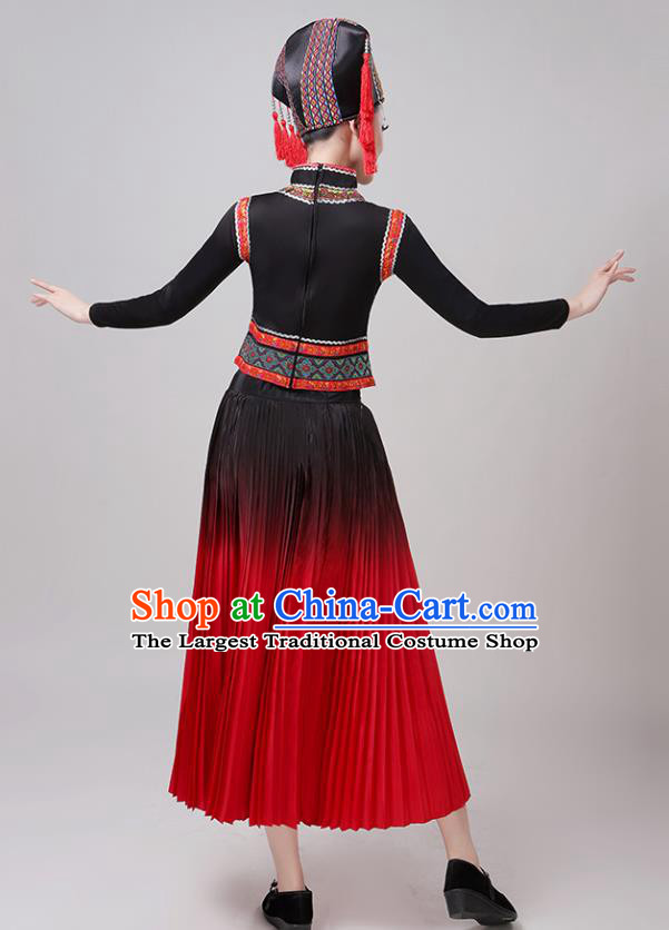 China Guangxi Ethnic Performance Outfits Minority Dress Zhuang Nationality Folk Dance Clothing