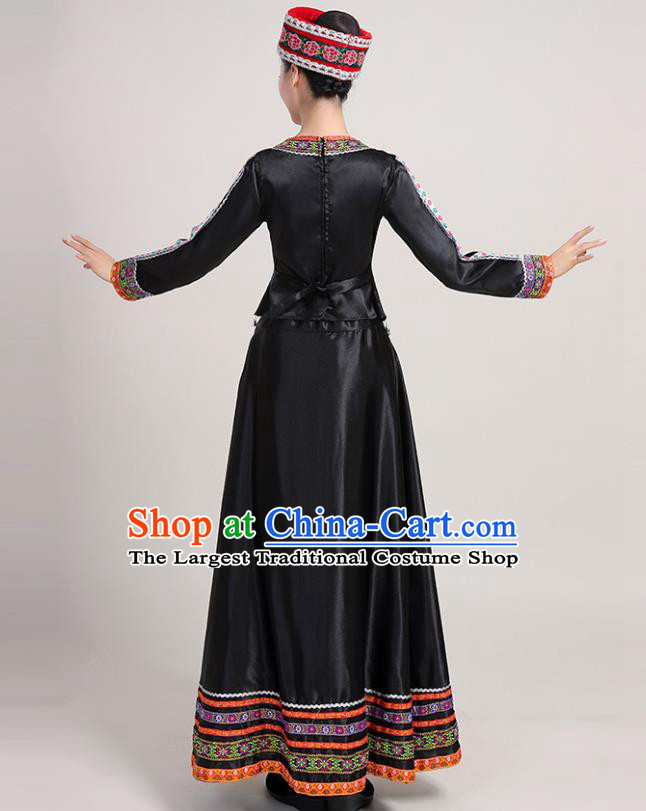China Yao Minority Woman Black Dress Yi Nationality Folk Dance Clothing Yunnan Ethnic Performance Outfits