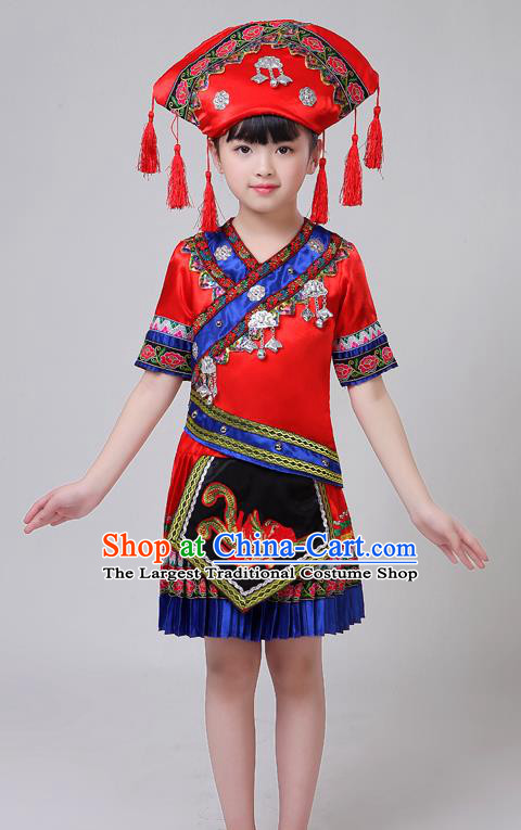Chinese Yi Nationality Girl Festival Costumes Tujia Ethnic Stage Performance Red Short Dress Outfits
