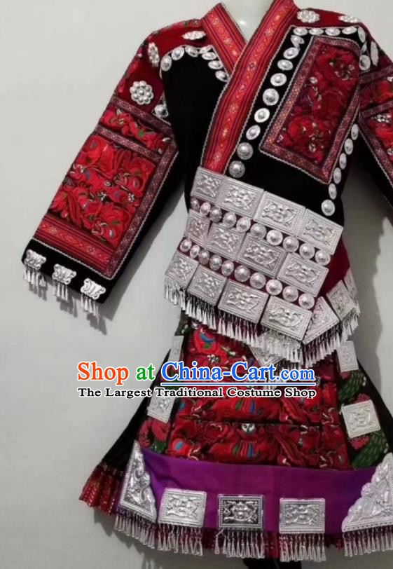 China Tujia Ethnic Performance Dress Miao Nationality Female Clothing Guizhou Minority Folk Dance Outfits