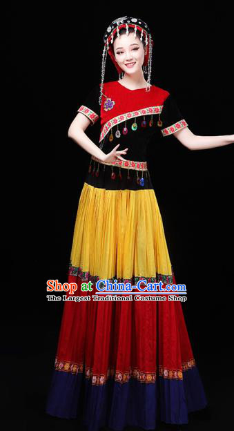 China Traditional Yi Nationality Dance Clothing Liangshan Minority Ethnic Torch Festival Performance Dress Outfits