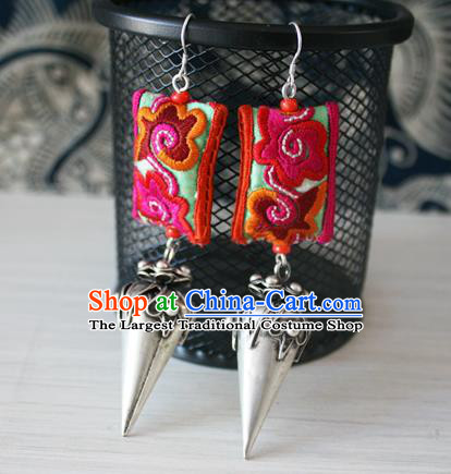 China National Guizhou Miao Silver Earrings Traditional Cheongsam Embroidered Ear Accessories