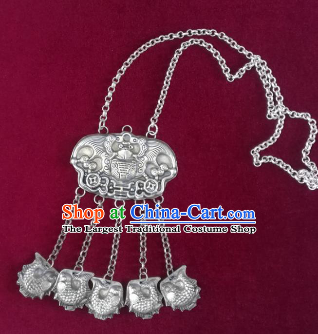Chinese Ethnic Stage Performance Jewelry Accessories Handmade Silver Carving Longevity Lock Necklet
