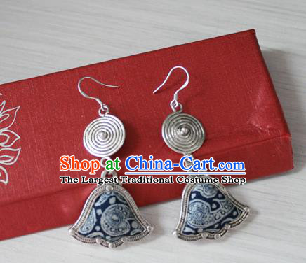 China Traditional Miao Nationality Woman Ear Accessories Guizhou Hmong Ethnic Silver Earrings