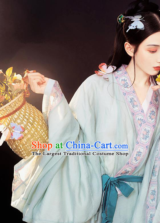 Traditional China Jin Dynasty Palace Lady Historical Clothing Ancient Royal Princess Green Hanfu Dress