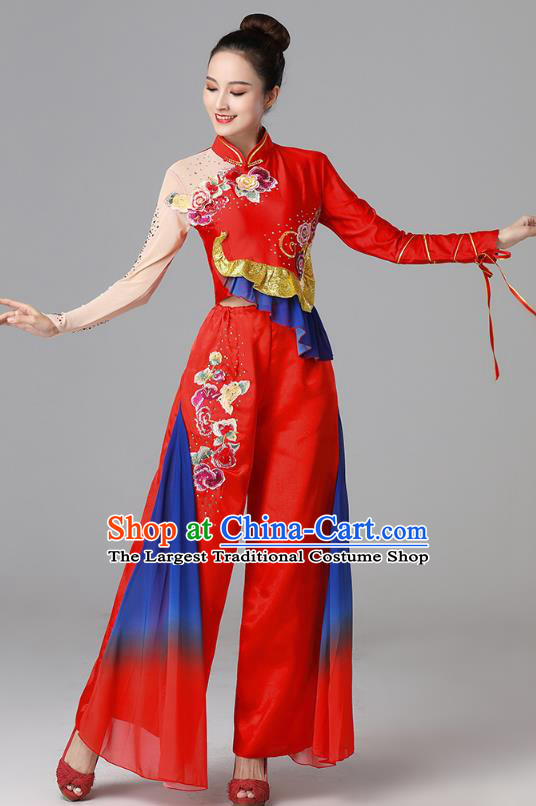 China Folk Dance Clothing Fan Dance Group Dance Garment Yangko Dance Red Outfits