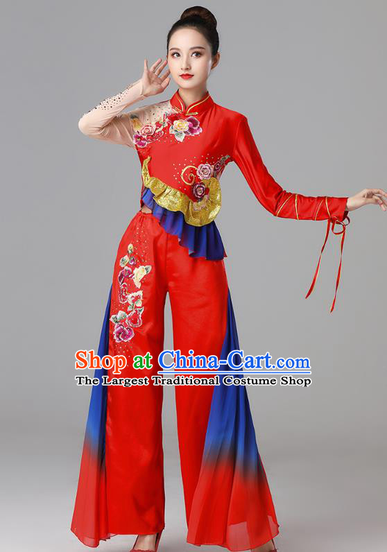 China Folk Dance Clothing Fan Dance Group Dance Garment Yangko Dance Red Outfits
