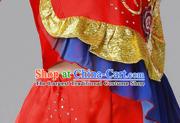 China Folk Dance Clothing Fan Dance Group Dance Garment Yangko Dance Red Outfits