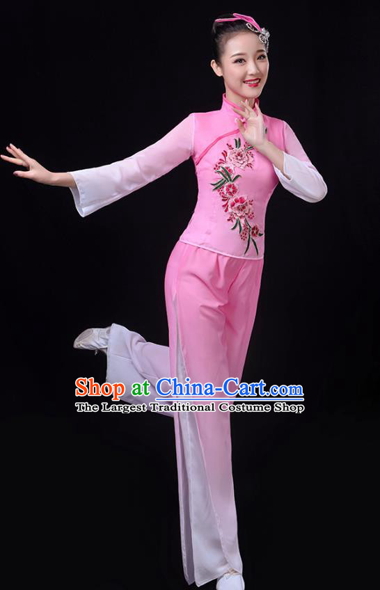 China Fan Dance Group Dance Garment Yangko Dance Pink Outfits Folk Dance Clothing