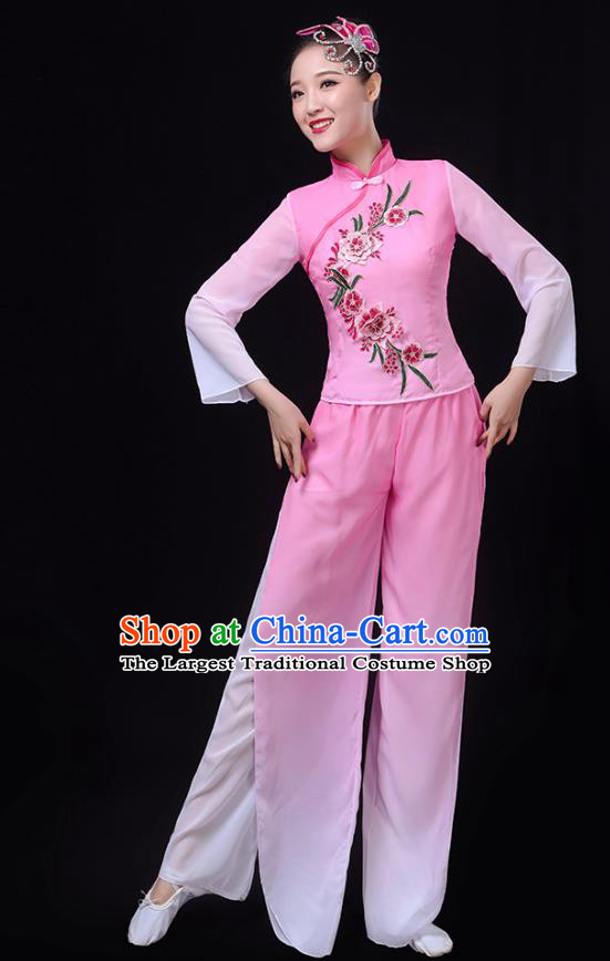 China Fan Dance Group Dance Garment Yangko Dance Pink Outfits Folk Dance Clothing