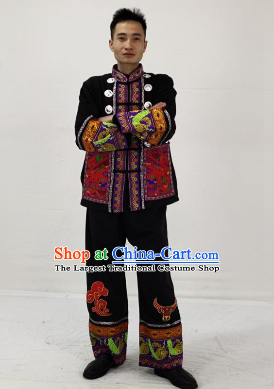 China Traditional Miao Nationality Performance Garment Costumes Hmong Ethnic Folk Dance Black Clothing