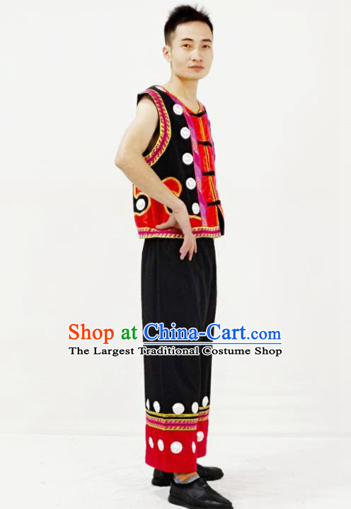 China Traditional Ethnic Male Folk Dance Clothing Yi Nationality Stage Performance Garment Costume