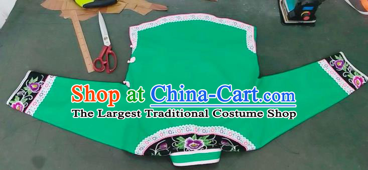 Chinese Folk Dance Top Garment Guizhou Minority Ethnic Dance Wear Bouyei Nationality Embroidered Green Blouse