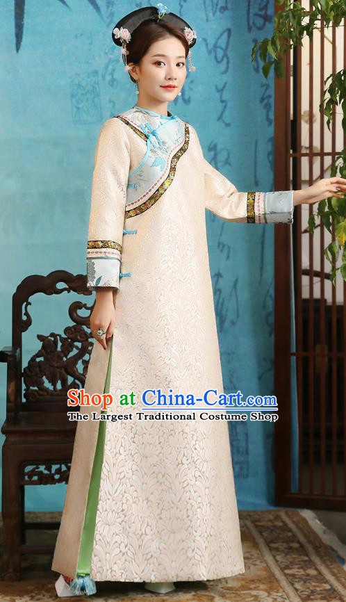 China Ancient Palace Lady Pink Dress Garment Traditional Qing Dynasty Manchu Princess Historical Clothing and Headpieces