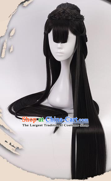China Ancient Royal Princess Wigs Headgear Traditional Jin Dynasty Young Woman Bangs Wig Sheath