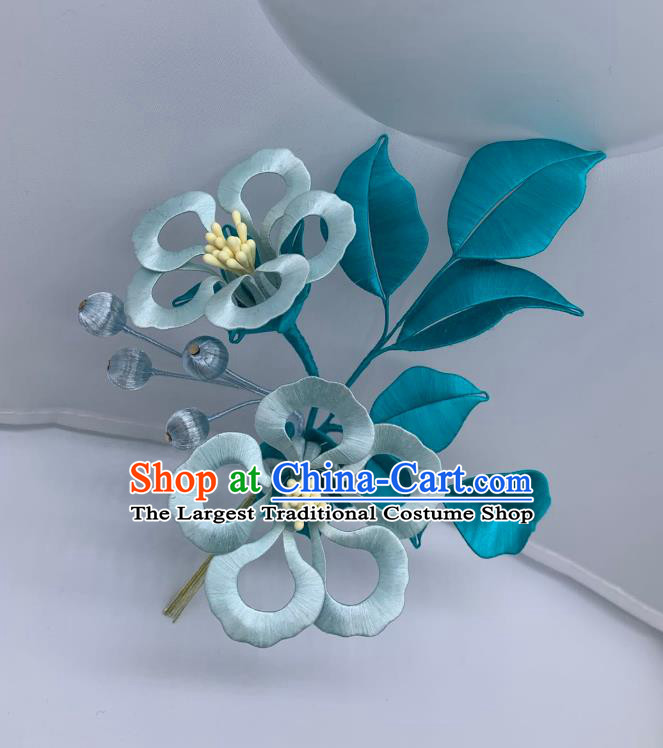 China Handmade Blue Silk Trumpet Creeper Hairpin Traditional Song Dynasty Hanfu Hair Accessories Ancient Palace Lady Hair Stick