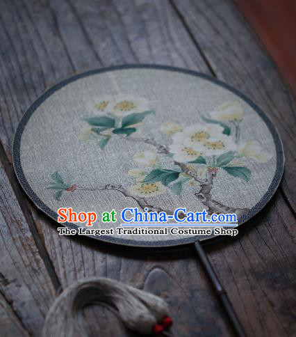 Chinese Ancient Princess Hanfu Circular Fans Handmade Kesi Pear Blossom Painting Pattern Silk Fan Traditional Song Dynasty Palace Fan