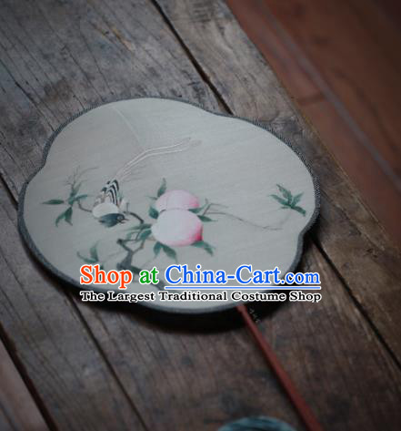 Chinese Traditional Song Dynasty Palace Fan Ancient Princess Hanfu Fans Handmade Kesi Peach Painting Pattern Silk Fan