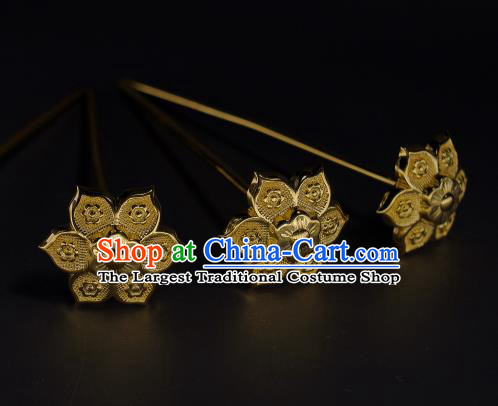 China Handmade Golden Hairpin Traditional Tang Dynasty Hanfu Hair Accessories Ancient Princess Hair Stick