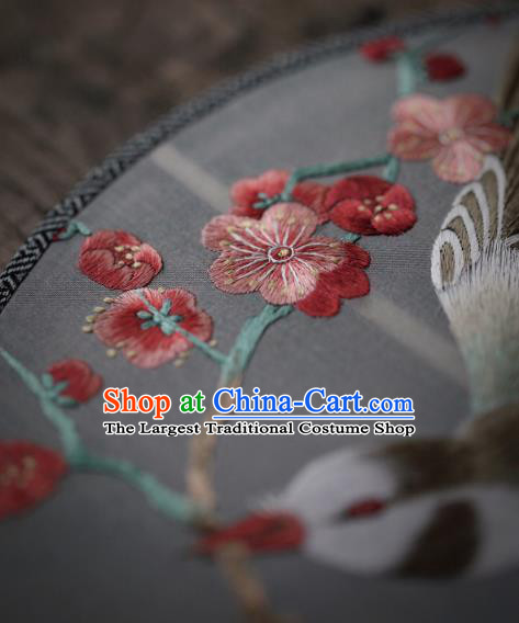 China Handmade Embroidered Plum Blossom Fan Classical Silk Palace Fan Traditional Hanfu Circular Fan