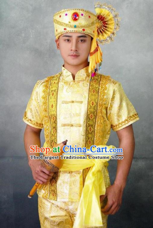 Chinese Traditional Ethnic Folk Dance Golden Costumes Asian Dai Nationality Stage Performance Clothing