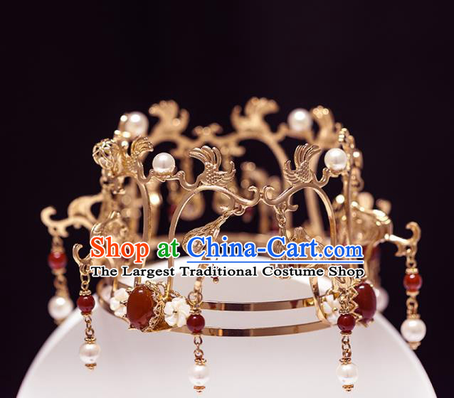 China Traditional Ming Dynasty Wedding Headdress Ancient Empress Agate Hair Crown