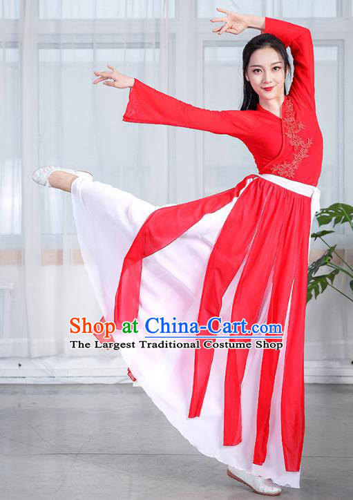 China Classical Dance Performance Red Chiffon Dress Umbrella Dance Training Clothing