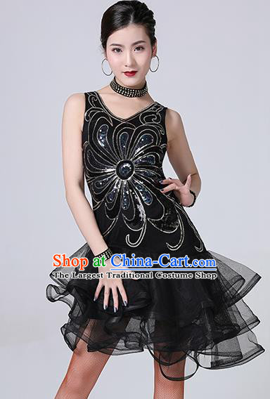 Top Stage Performance Dancewear Modern Cha Cha Dance Clothing Latin Dance Competition Black Bubble Dress