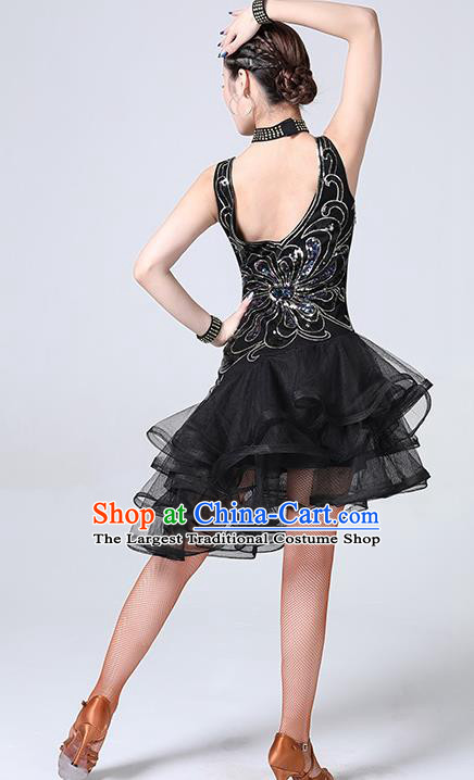 Top Stage Performance Dancewear Modern Cha Cha Dance Clothing Latin Dance Competition Black Bubble Dress
