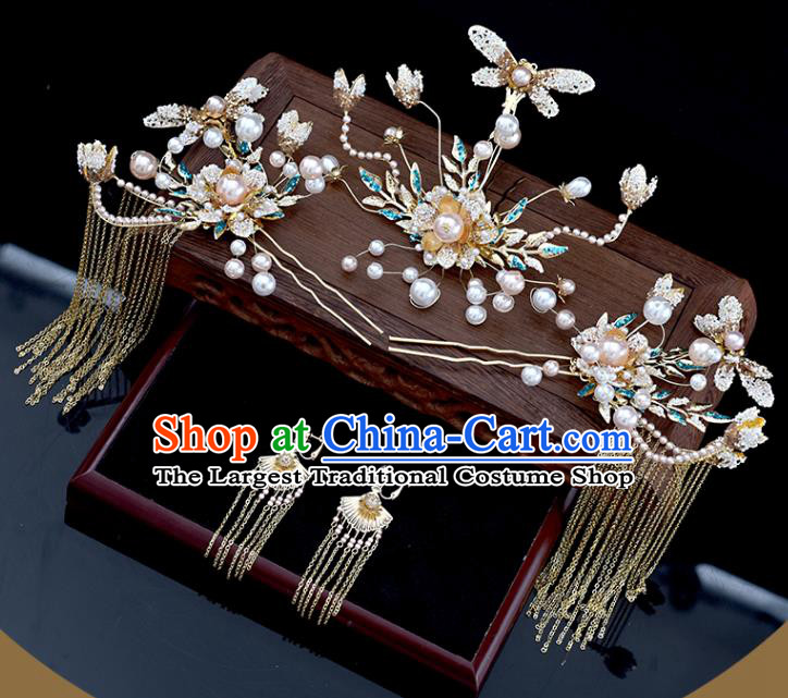 Chinese Classical Bride Headdress Traditional Wedding Hair Accessories Xiuhe Suit Dragonfly Hair Comb Hairpins