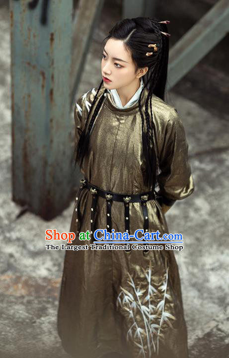 China Traditional Tang Dynasty Round Collar Robe Ancient Female Swordsman Hanfu Garment Clothing