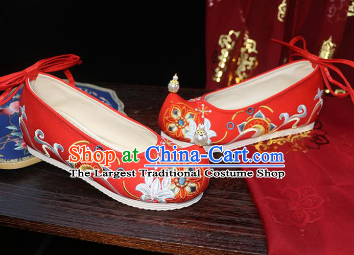 Chinese Wedding Red Cloth Shoes Traditional Hanfu Shoes Ancient Princess Shoes Ming Dynasty Embroidered Shoes