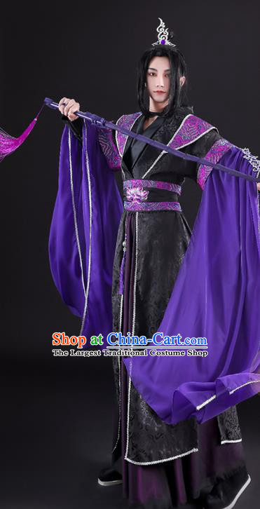 Chinese Cosplay Swordsman Black Hanfu Clothing Traditional Jin Dynasty King Apparels Ancient Taoist Priest Garment Costumes