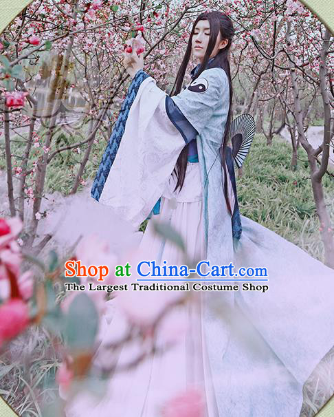 China Traditional Cosplay Swordsman Hanfu Clothing Ancient Taoist Priest Apparels Jin Dynasty Young Knight Garment Costumes