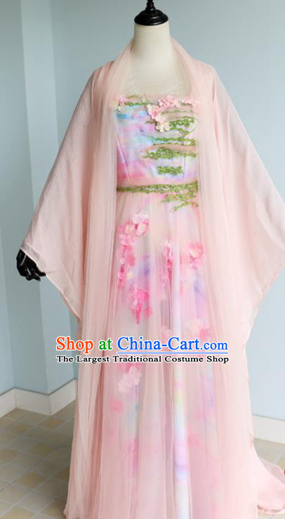China Ancient Fox Goddess Garments Traditional Pink Hanfu Dress Cosplay Drama Once Upon a Time Bai Qian Clothing