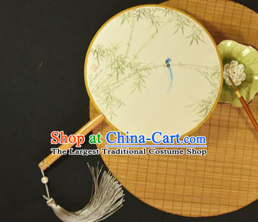 China Dance Palace Fan Hand Painting Bamboo Bird Fan Traditional Silk Fan Cheongsam Circular Fan