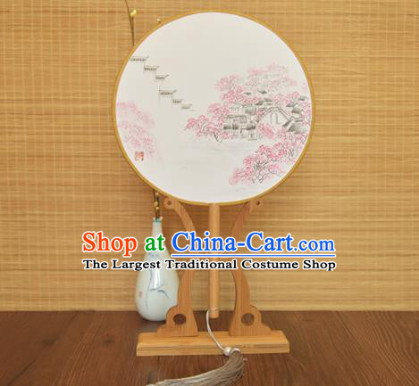 China Traditional Silk Fan Cheongsam Circular Fan Dance Palace Fan Hand Painting Peach Blossom Fan